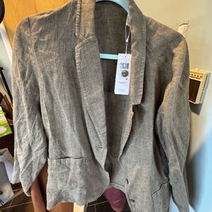 Eileen Fisher Open-Front Linen Blend Jacket in Taupe-Brown